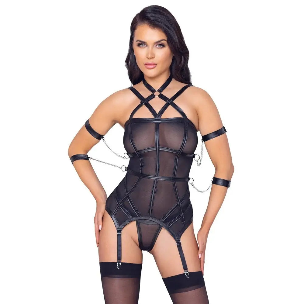 Cottelli Nylon Black Bondage Basque and String