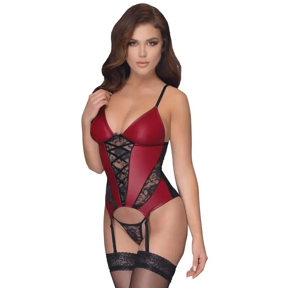 Cottelli Sexy Red Stretchy Basque and Thong with Lace