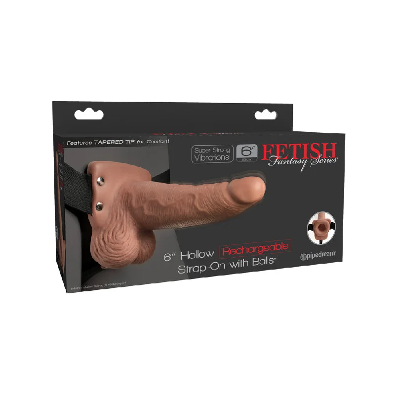 Fetish Fantasy 6" Hollow Rechargeable Strap-On With Balls Tan