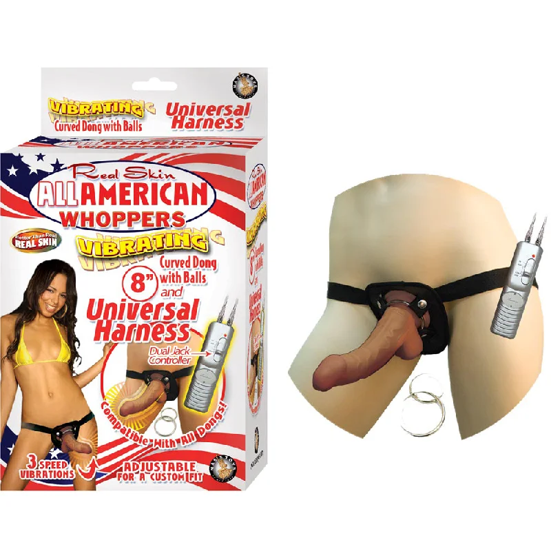 Latin American Whoppers Vibrating 8" Dong With Universal Harness Latin