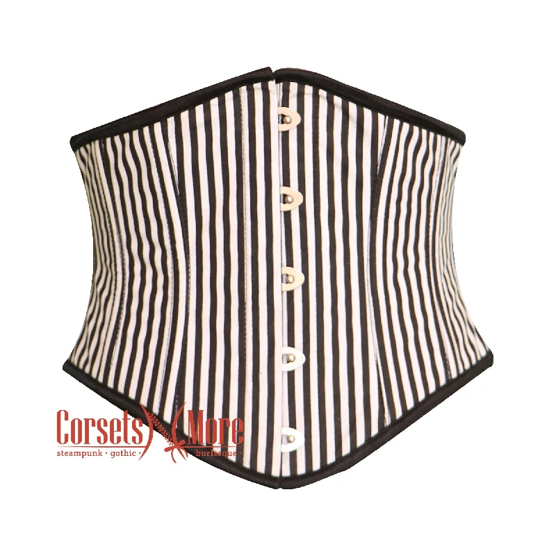 Plus Size Black And White Stripe Poly Satin Underbust Costume Waist Cincher Basque Corset