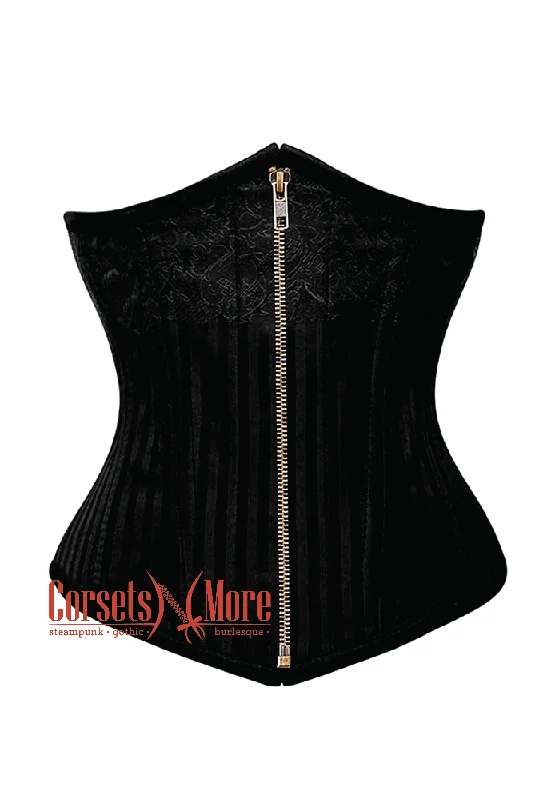 Plus Size Black Brocade With Front Zipper Gothic Burlesque Underbust Corset