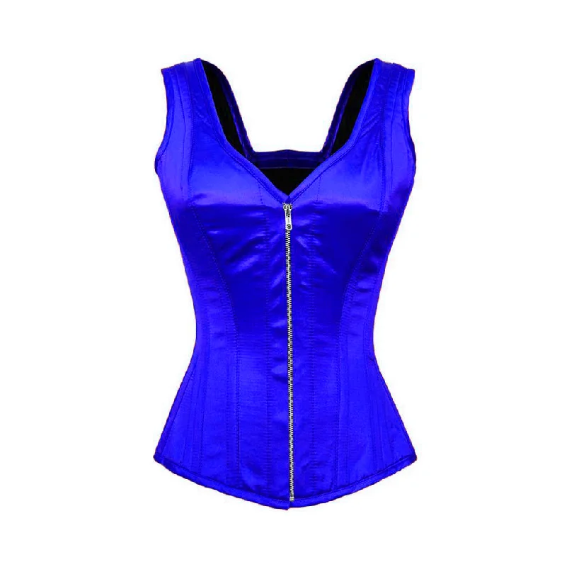 Plus Size Blue Satin Shoulder Straps Burlesque Bustier Overbust Waist Training Corset