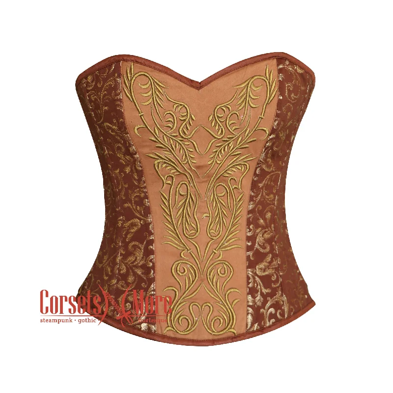 Plus Size Brown And Gold Brocade Gothic Costume Overbust Bustier Top