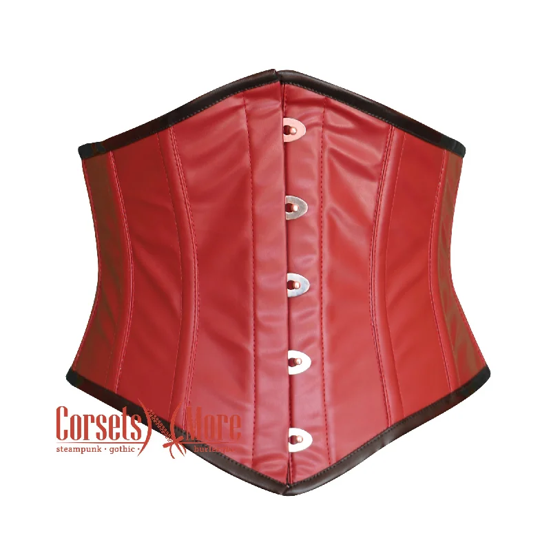 Plus Size Brown Leather Steampunk Underbust Waist Trainer Corset Bustier Top