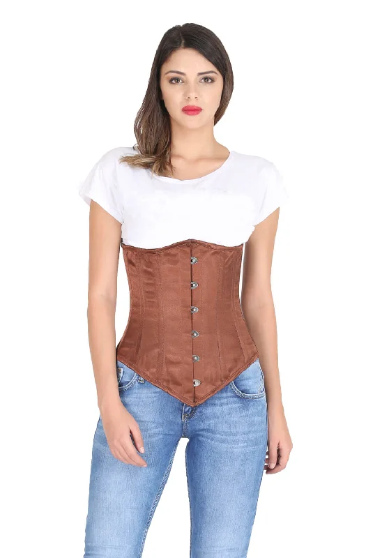 Plus Size Brown Satin Gothic Burlesque Corset Costume Waist Training LONG Underbust Bustier Top