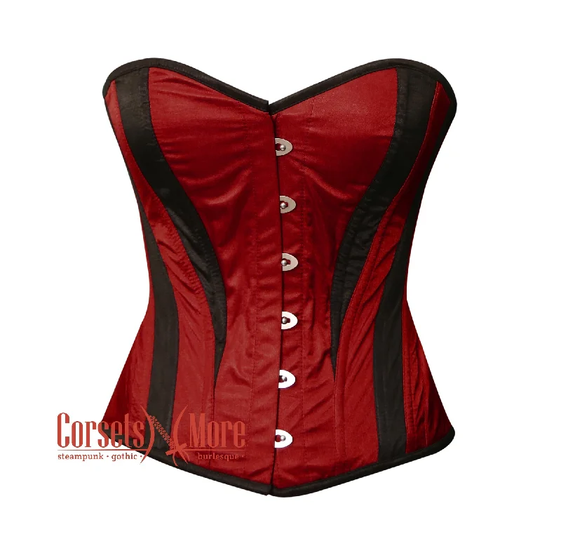 Plus Size Burgundy and Black Satin Burlesque Costume Overbust Corset Top