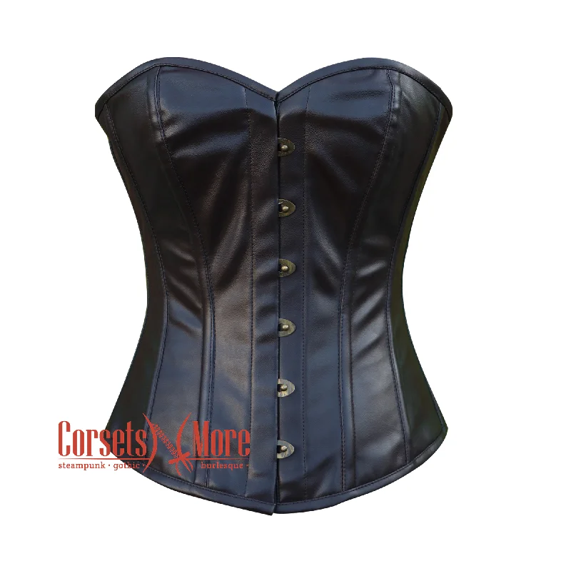 Plus Size Dark Brown Leather Corset Gothic Steampunk Costume for Halloween Waist Cincher Overbust Top