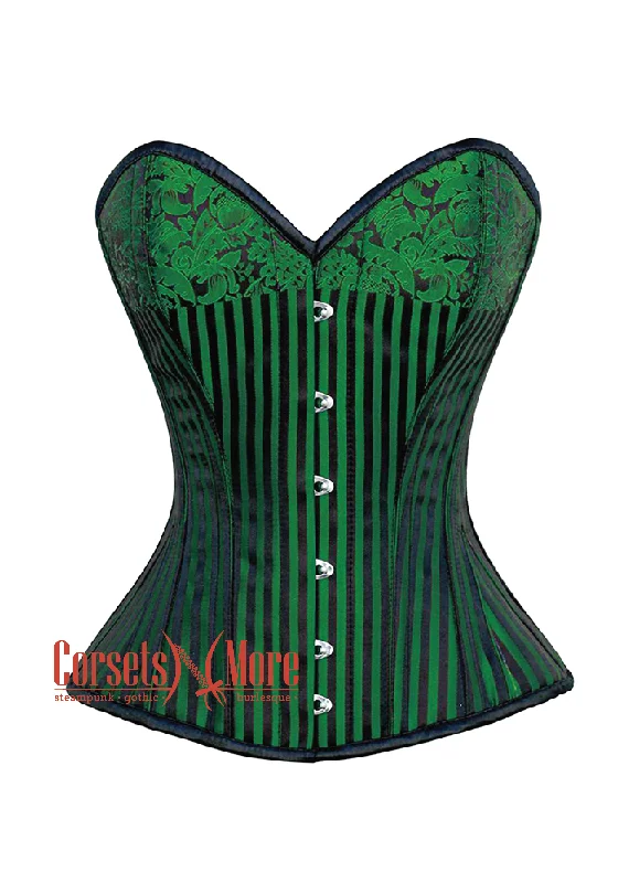 Plus Size Green And Black Brocade Silver Zipper Steampunk Overbust Costume Corset