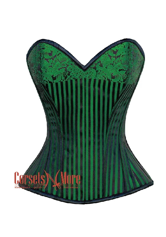 Plus Size Green And Black Brocade Steampunk Overbust Costume Corset