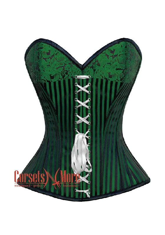 Plus Size Green And Black Brocade Steampunk Overbust Costume Corset