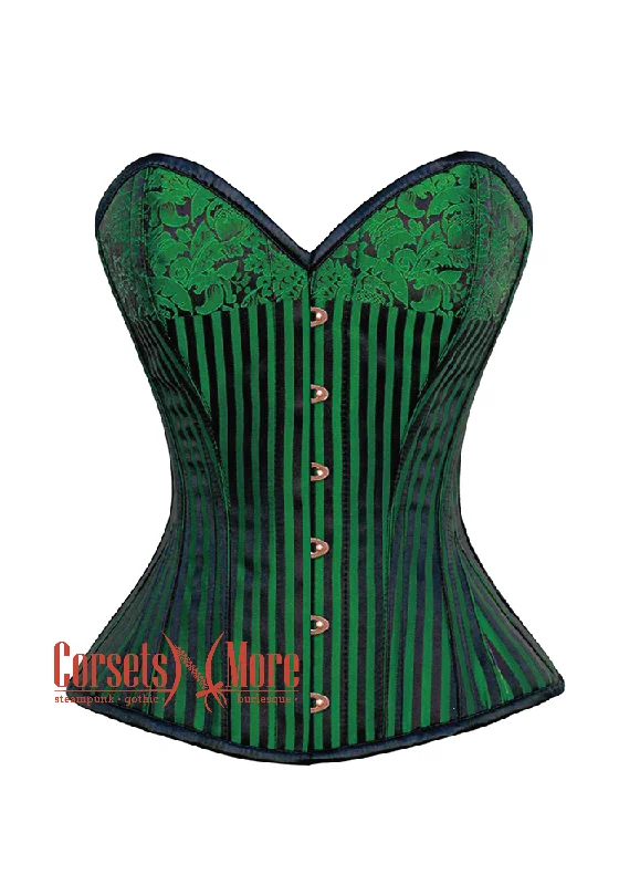 Plus Size Green And Black Brocade Steampunk Overbust Costume Corset