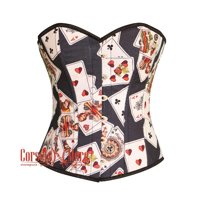 Plus Size Playing Cards Printed Cotton Corset Gothic Costume Overbust Bustier Top