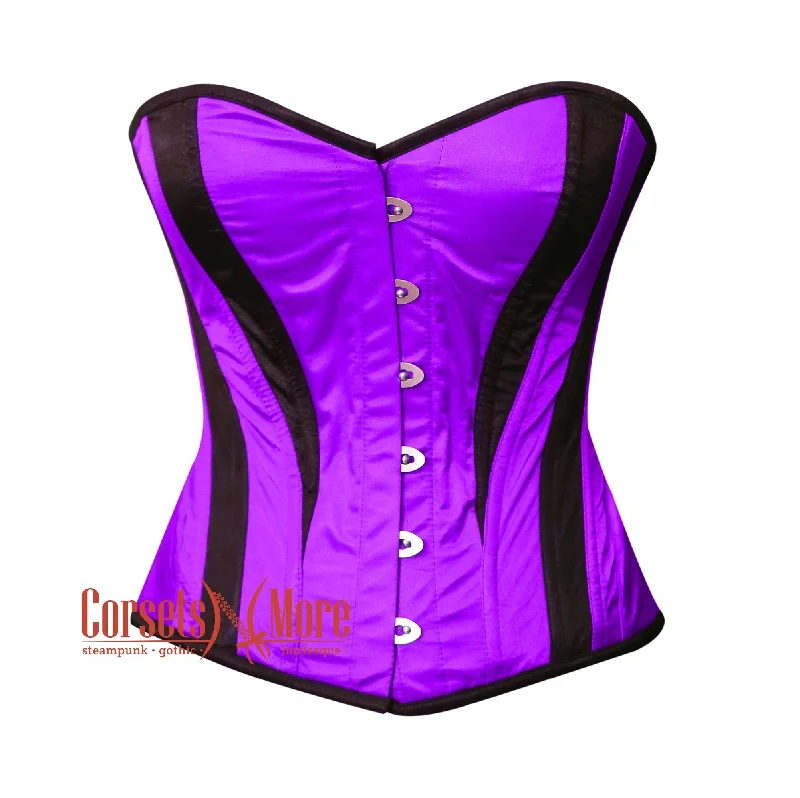 Plus Size Purple and Black Satin Burlesque Costume Overbust Corset Top