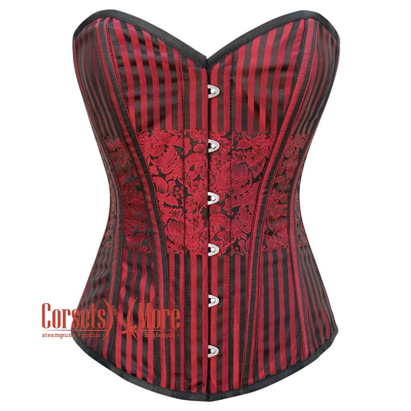 Plus Size Red and Black Brocade Gothic Burlesque Waist Training Overbust Corset Bustier Top