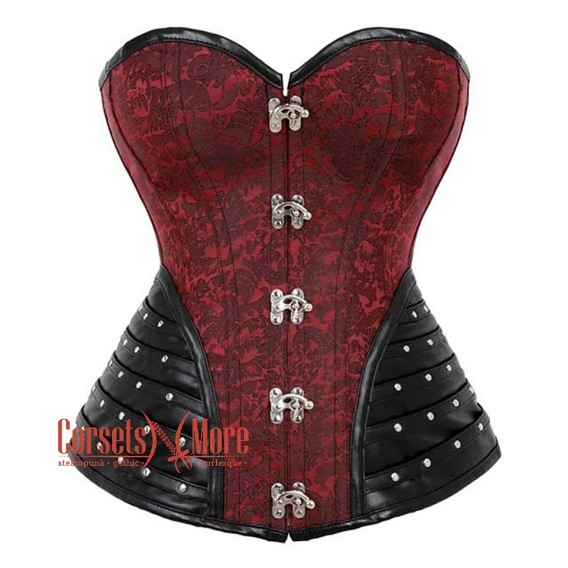 Plus Size Red Brocade Steampunk Sexy Waist Training Overbust Corset Bustier Top