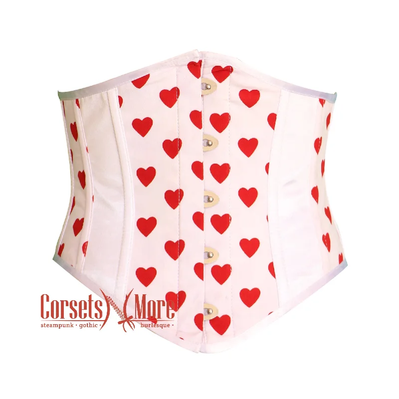 Plus Size White Satin Heart Print Gothic Underbust Waist Trainer Corset Bustier Top