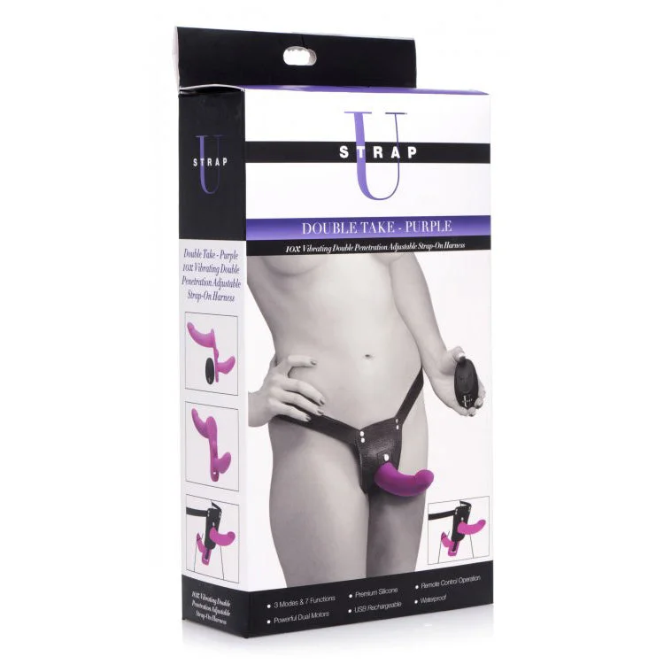 Strap U Double Take Purple 10X Vibrating Double Penetration Strap-On Harness