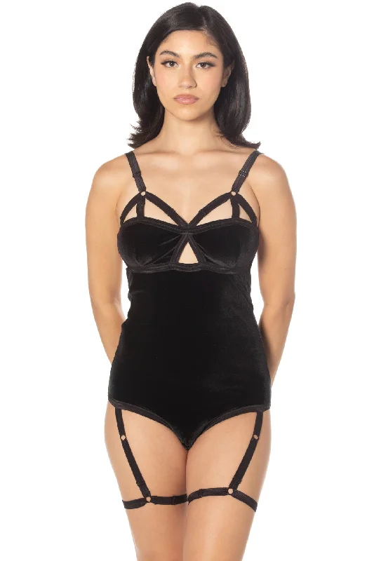 Velvet ouvert harness bodysuit