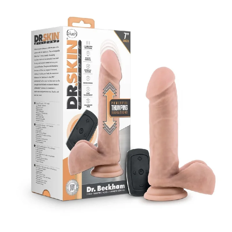 Dr. Skin Silicone By Blush® | Dr. Beckham Vanilla 7.5-Inch Long Rechargeable Remote Control Vibrating Dildo With Suction Cup Base