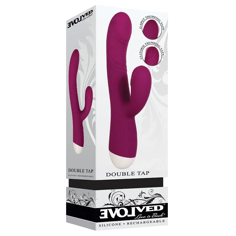 Evolved Double Tap Rechargeable Silicone Thumping Dual Stimulator Burgundy