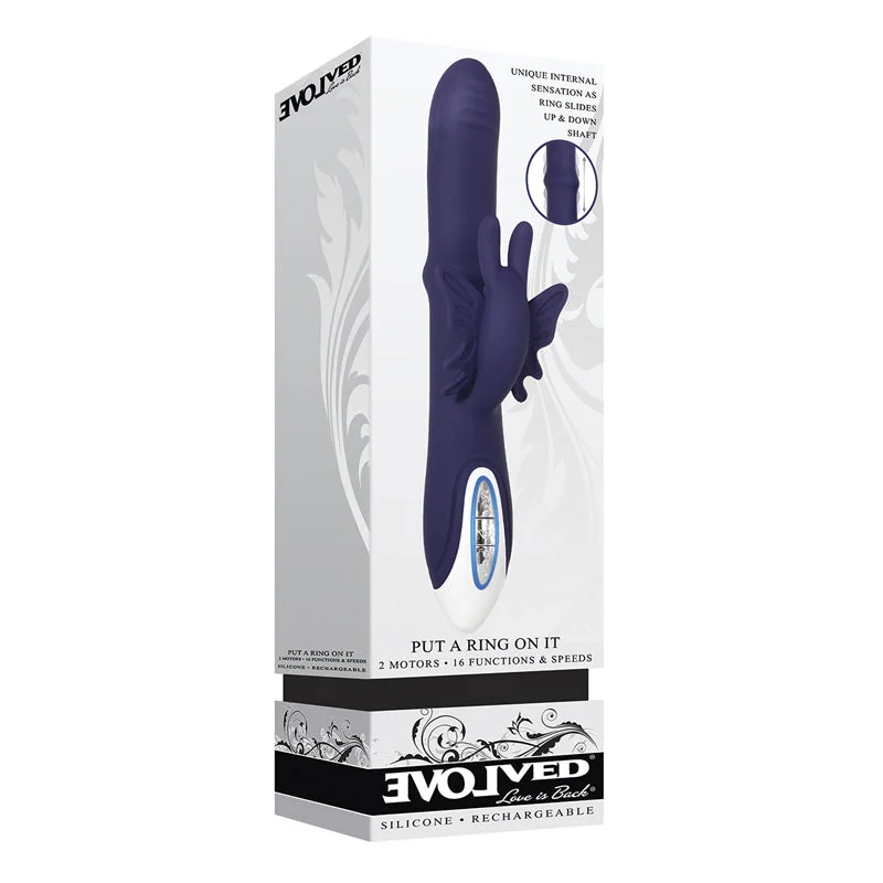 Evolved Put A Ring On It Rechargeable Silicone Dual Stimulator Blue