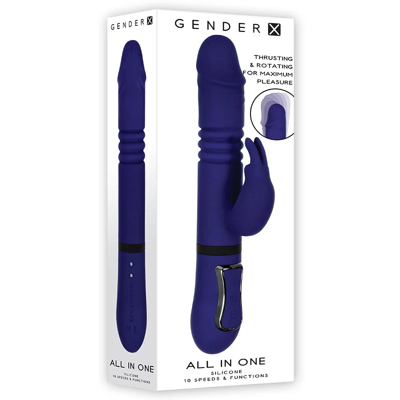 Gender X All In One Rechargeable Thrusting Rotating Silicone Rabbit Vibrator Purple