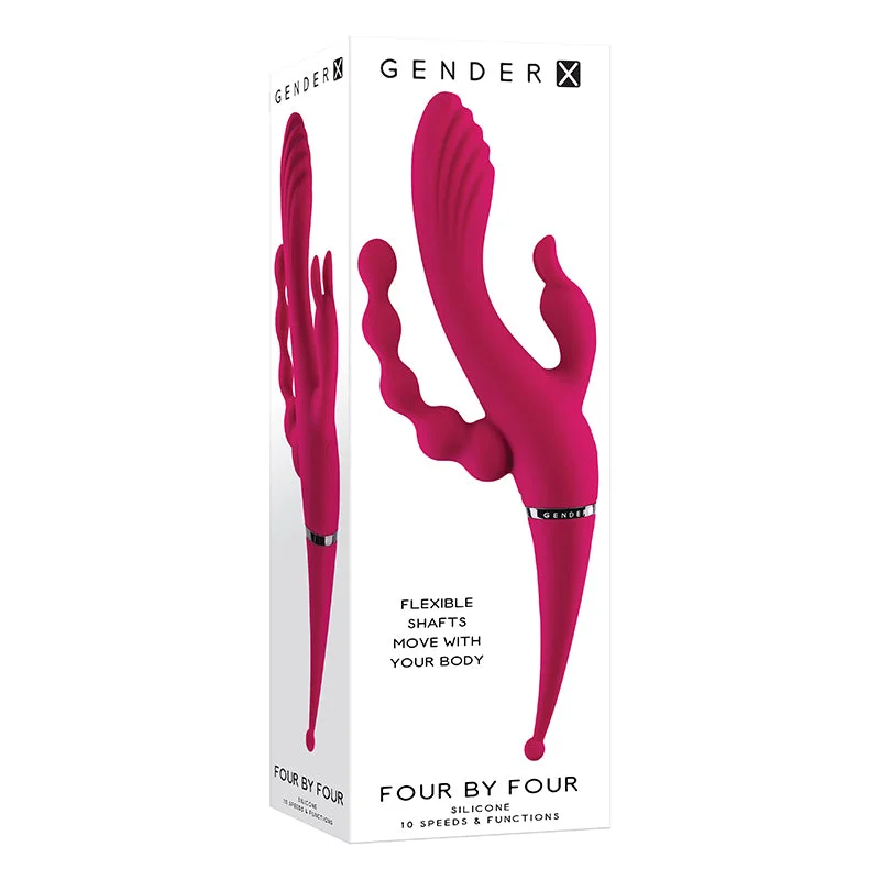 Gender X Four By Four Rechargeable Dual-Ended Multi-Stimulating Silicone Vibrator Burgundy