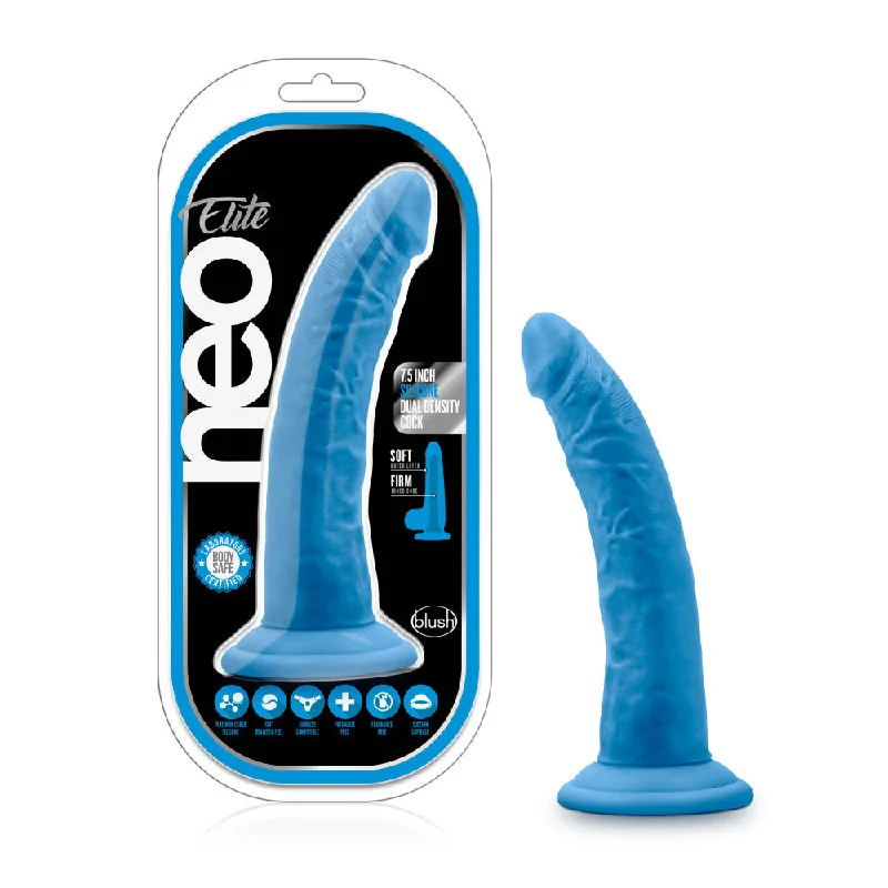 Neo Elite By Blush® | Neon Blue: 7.5-Inch Long Dildo - Made with Purio™ Silicone & SensaFeel® Dual Density Realistic Technology