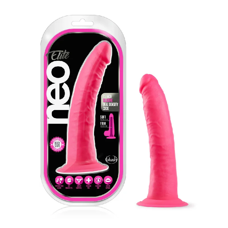 Neo Elite By Blush® | Neon Pink: 7.5-Inch Long Dildo - Made with Purio™ Silicone & SensaFeel® Dual Density Realistic Technology