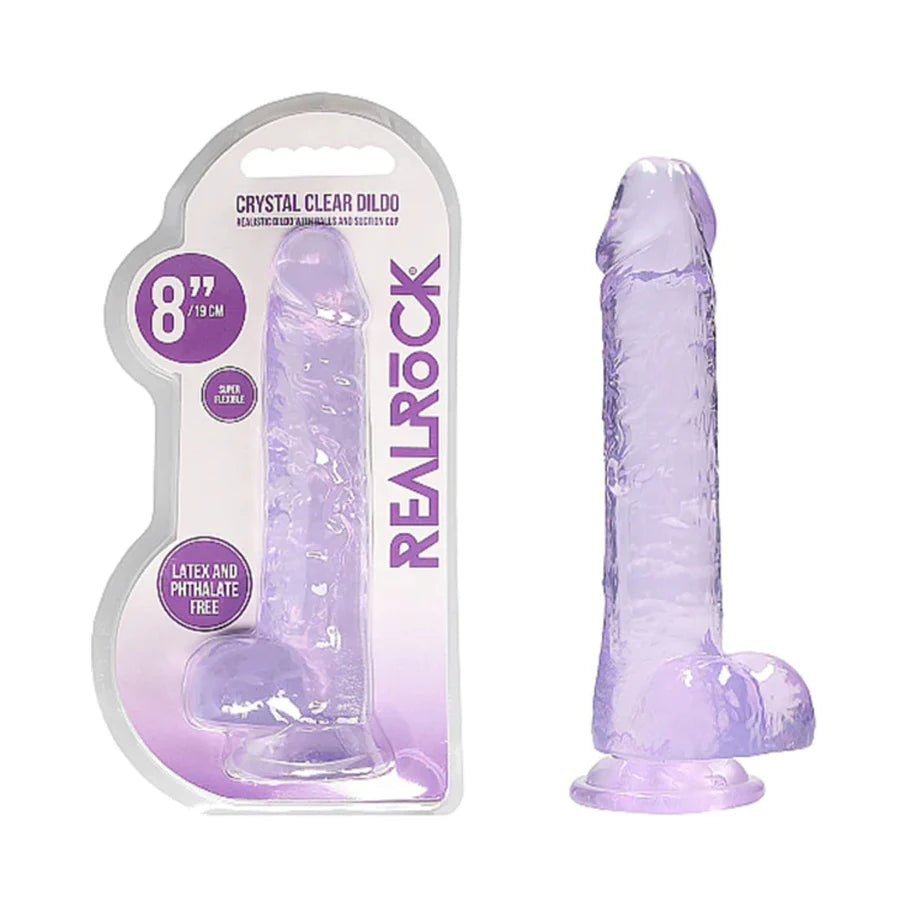 RealRock Crystal Clear Realistic 8 in. Dildo With Balls and Suction Cup