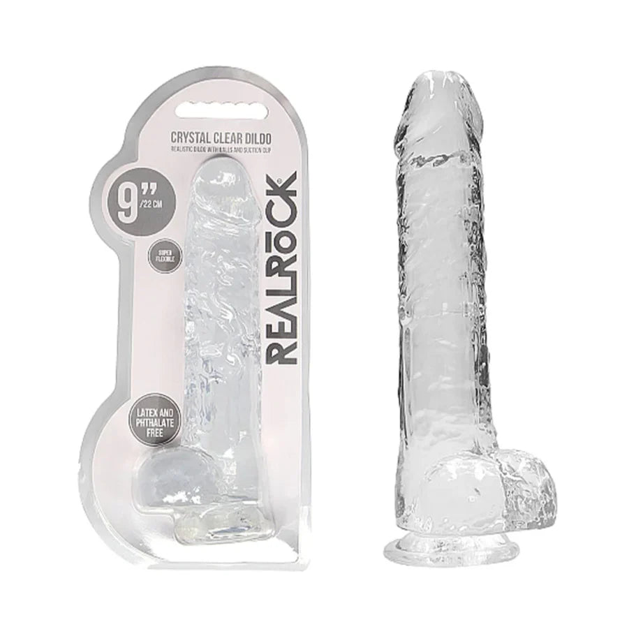 RealRock Crystal Clear Realistic 9 in. Dildo With Balls and Suction Cup