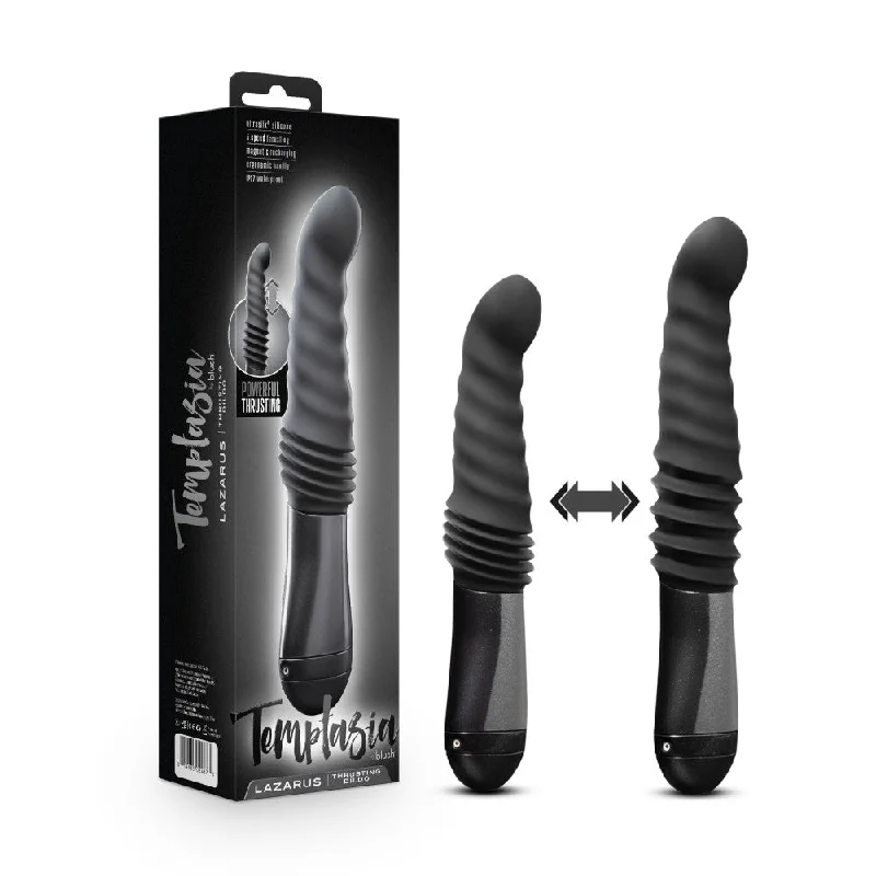 Temptasia By Blush® | Lazarus Curved G-Spot Black 10-Inch Long Rechargeable Thrusting & Vibrating Dildo