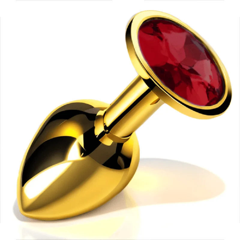 Chrome Gold Jewelled Butt Plug Red