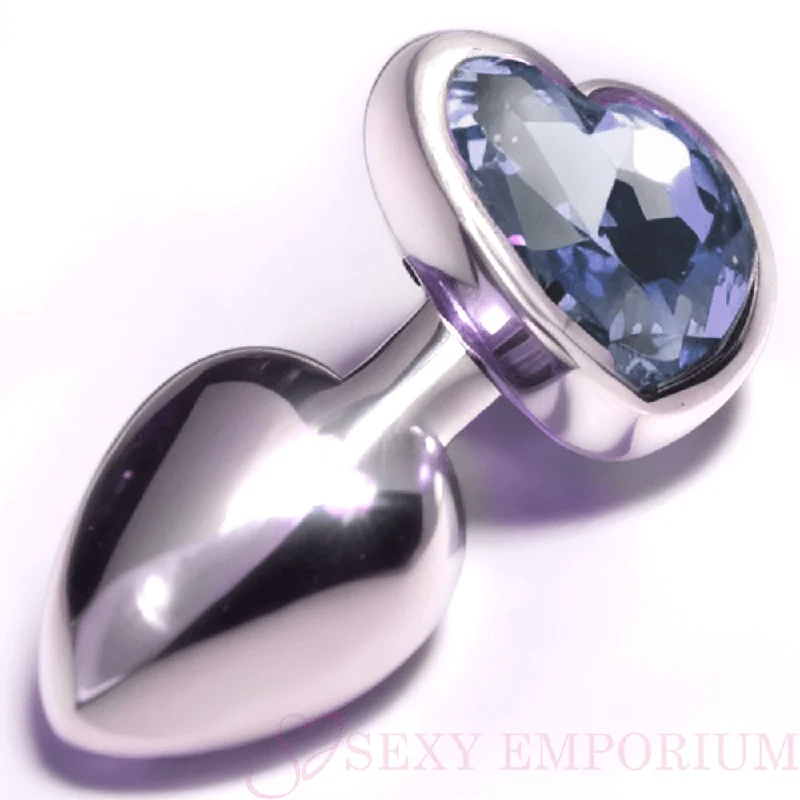 Heart Silver Butt Plug Dark Blue