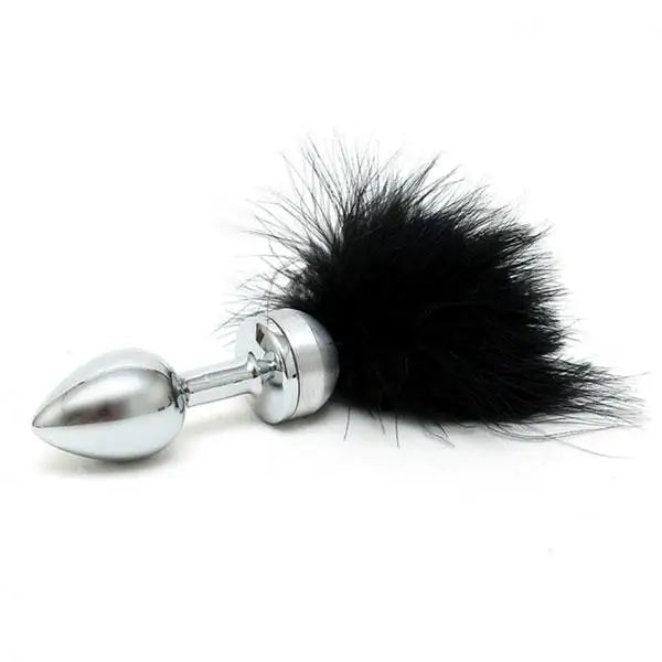 Rimba Small Steel Anal Butt Plug with Black Feathers