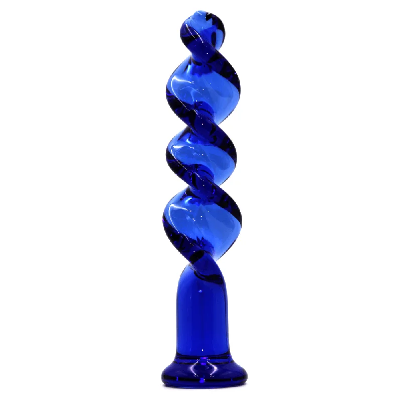 The Bolt - Blue Twisted Screw Glass Dildo