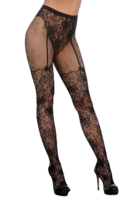 Knitted Lace Garterhose Size - Black