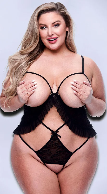 Plus Size Erotic Exposure Cupless and Crotchless Teddy