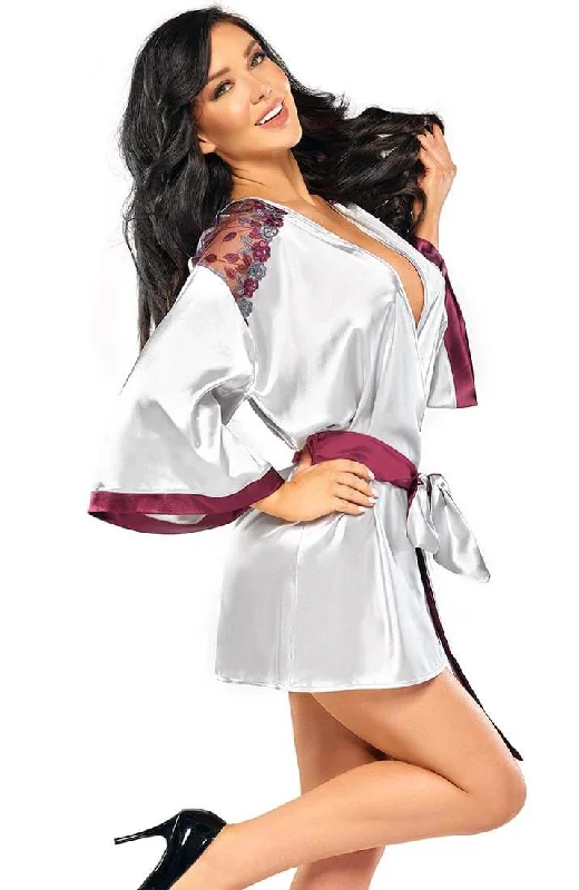 Silver grey satin robe with embroidery - Summer